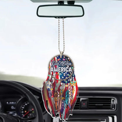 God Bless America Dream Catcher American Flag Eagle Car Ornament