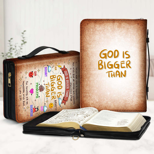 God Is Bigger Than Fear and Anxiety Christian Bible Case Leather Bible Cover