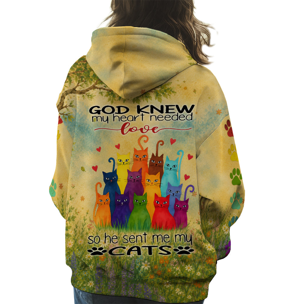 God Knew My Heart Needed Love So He Sent Me My Cats 3D All Over Print T-Shirt And Hoodie