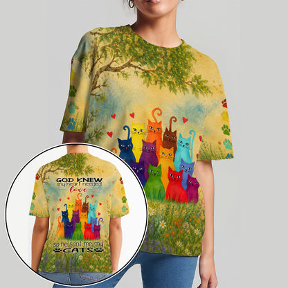 God Knew My Heart Needed Love So He Sent Me My Cats 3D All Over Print T-Shirt And Hoodie