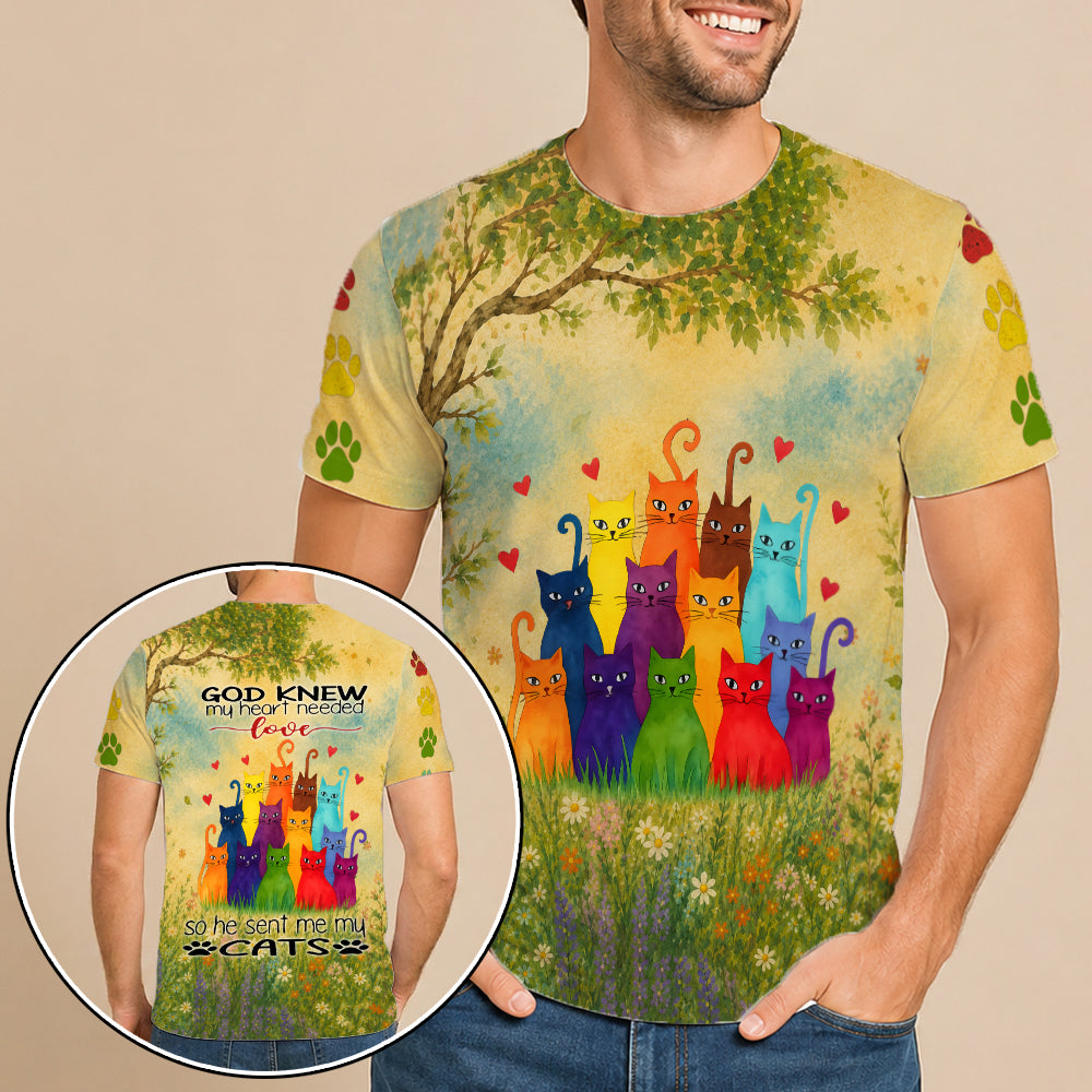 God Knew My Heart Needed Love So He Sent Me My Cats 3D All Over Print T-Shirt And Hoodie