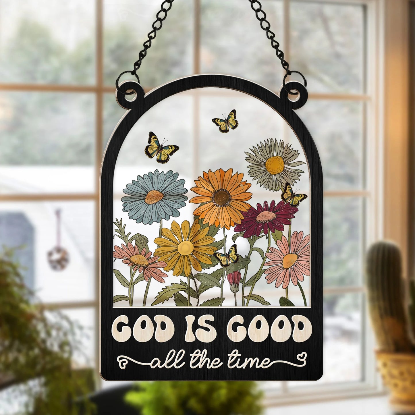 God is Good All the Time Suncatcher, Inspirational Christian Hanging Suncatcher Ornament