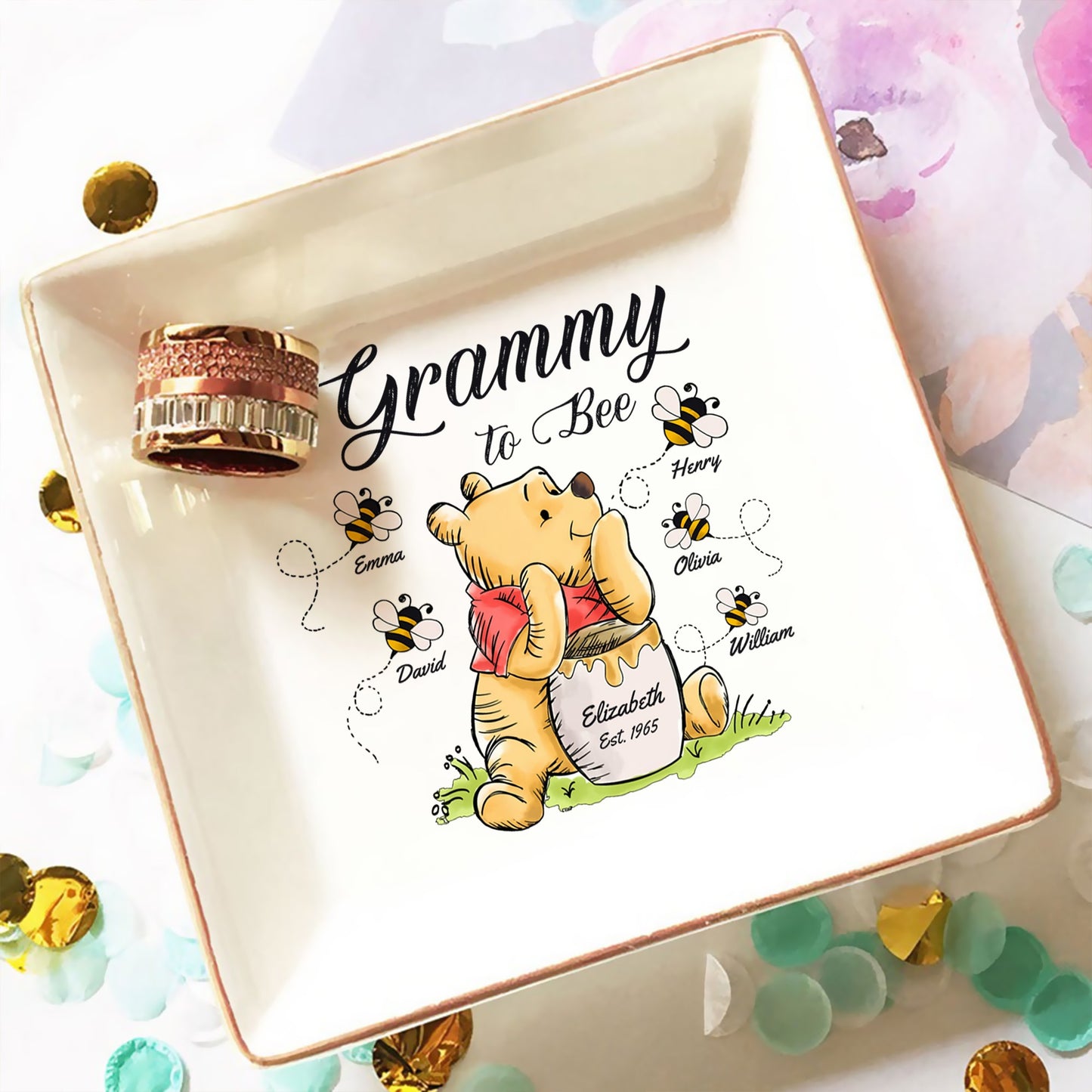 Grandma Honey Bear, Grandma To Bee Winnie The Pooh Personalized Jewelry Dish