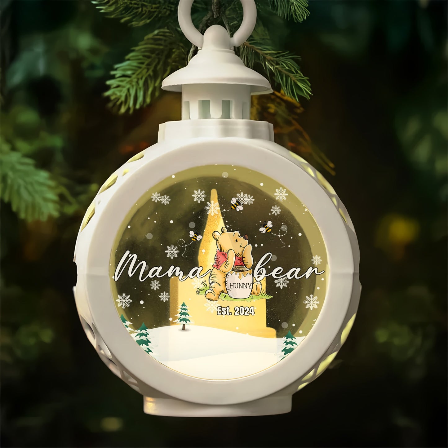 Grandma Hunny Bear, Winnie The Pooh Christmas - Personalized Candlelight Lantern Ornament