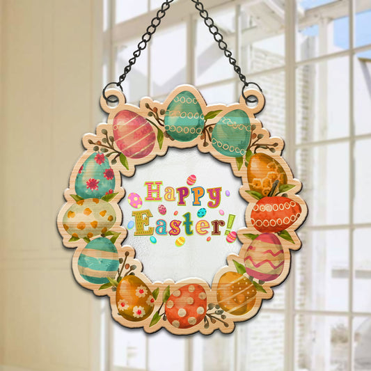 Happy Easter Bunny Easter Egg Hanging Suncatcher Ornament