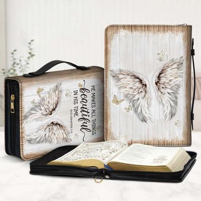 He Makes All Things Beautiful Ecclesiastes 3:11 Angel Wings Christian Leather Bible Cover