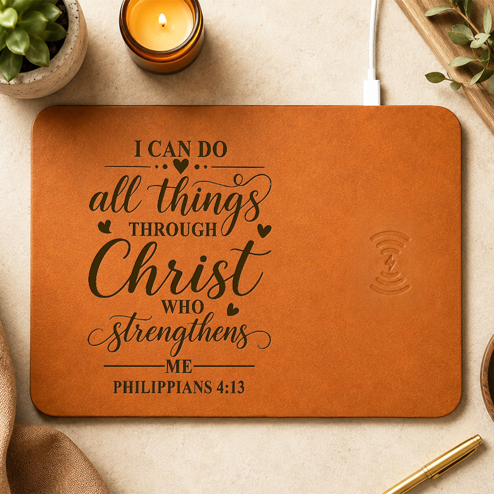I Can Do All Things Christ Who Strengthens Me Philippians 4:13 Leather Charging Mat