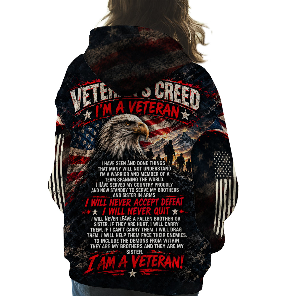 I'm a Veteran I Will Never Accept Defeat I Will Never Quit 3D All Over Print T-Shirt And Hoodie