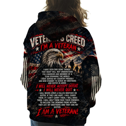 I'm a Veteran I Will Never Accept Defeat I Will Never Quit 3D All Over Print T-Shirt And Hoodie