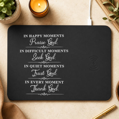 In Happy Moments Praise God In Difficult Moments Seek God Leather Charging Mat