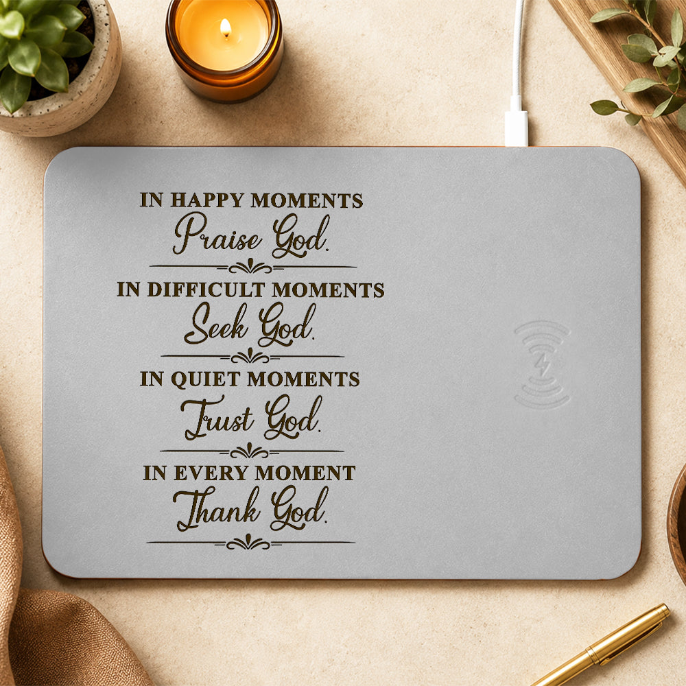 In Happy Moments Praise God In Difficult Moments Seek God Leather Charging Mat