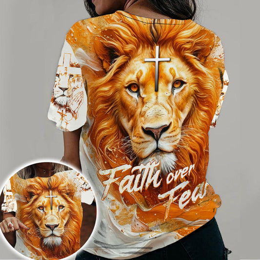 Jesus And The Lion Of Judah Faith Over Fear - Inspirational Gifts For Christians 3D All Over Print T-Shirt And Hoodie