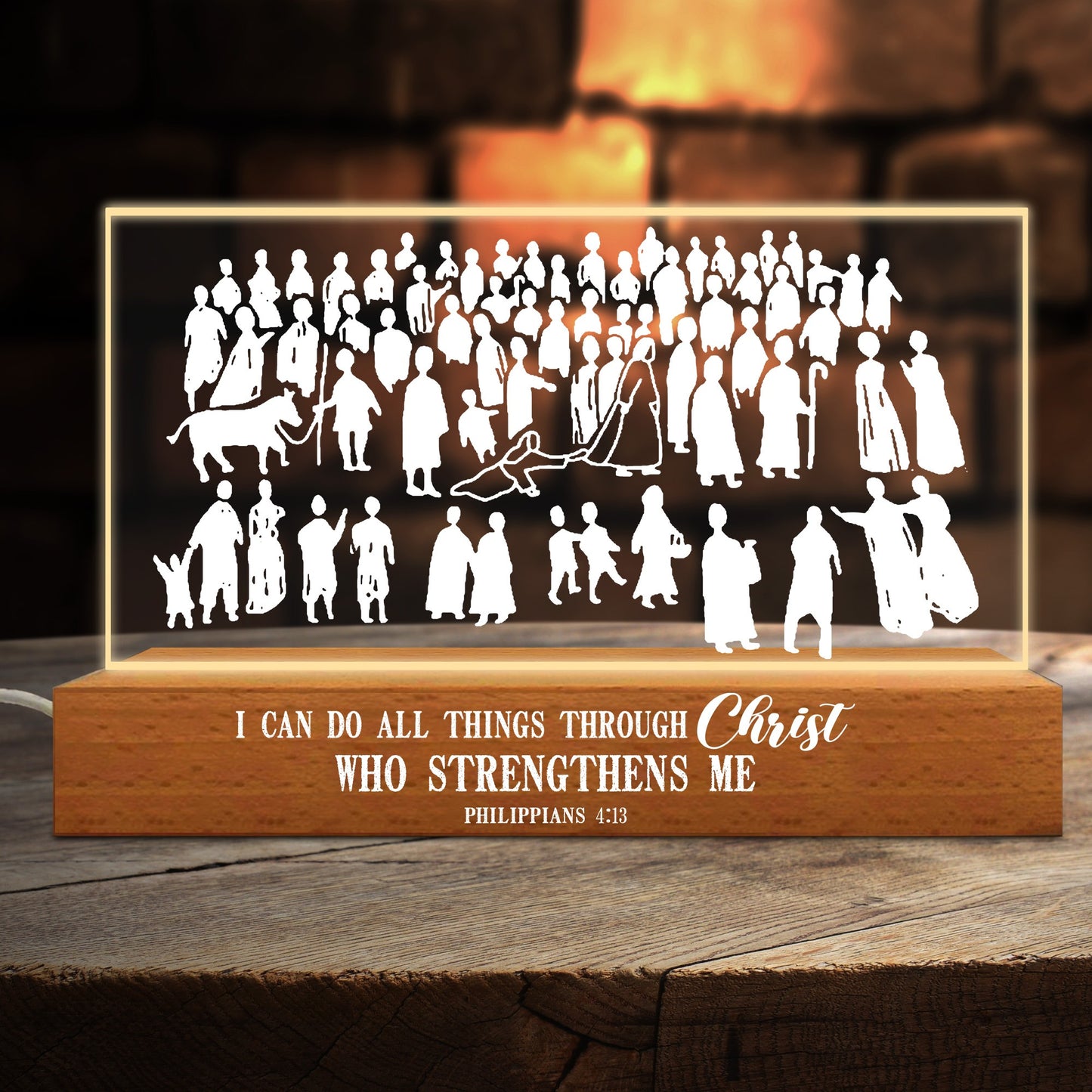 Jesus Bible Verse I Can Do All Things Through Christ - Inspirational Christian Acrylic Plaque LED Light Night