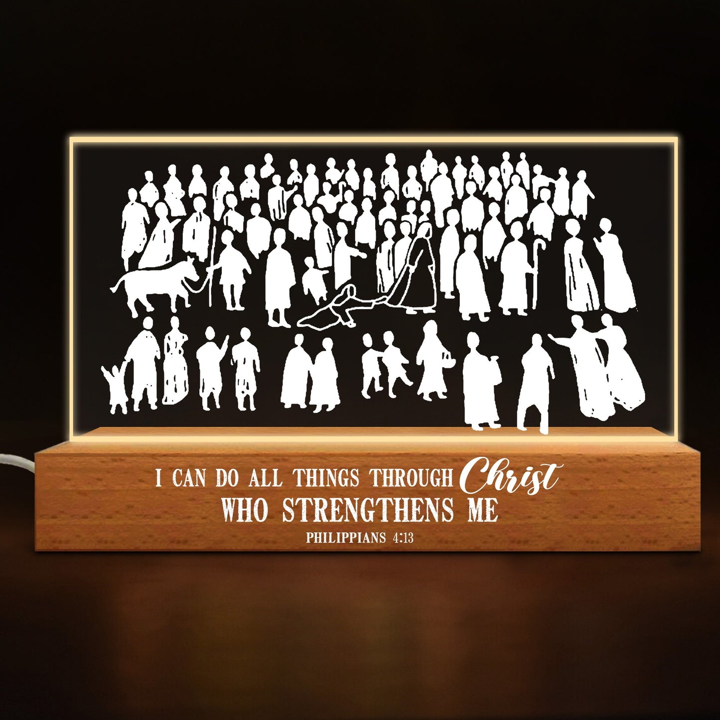 Jesus Bible Verse I Can Do All Things Through Christ - Inspirational Christian Acrylic Plaque LED Light Night