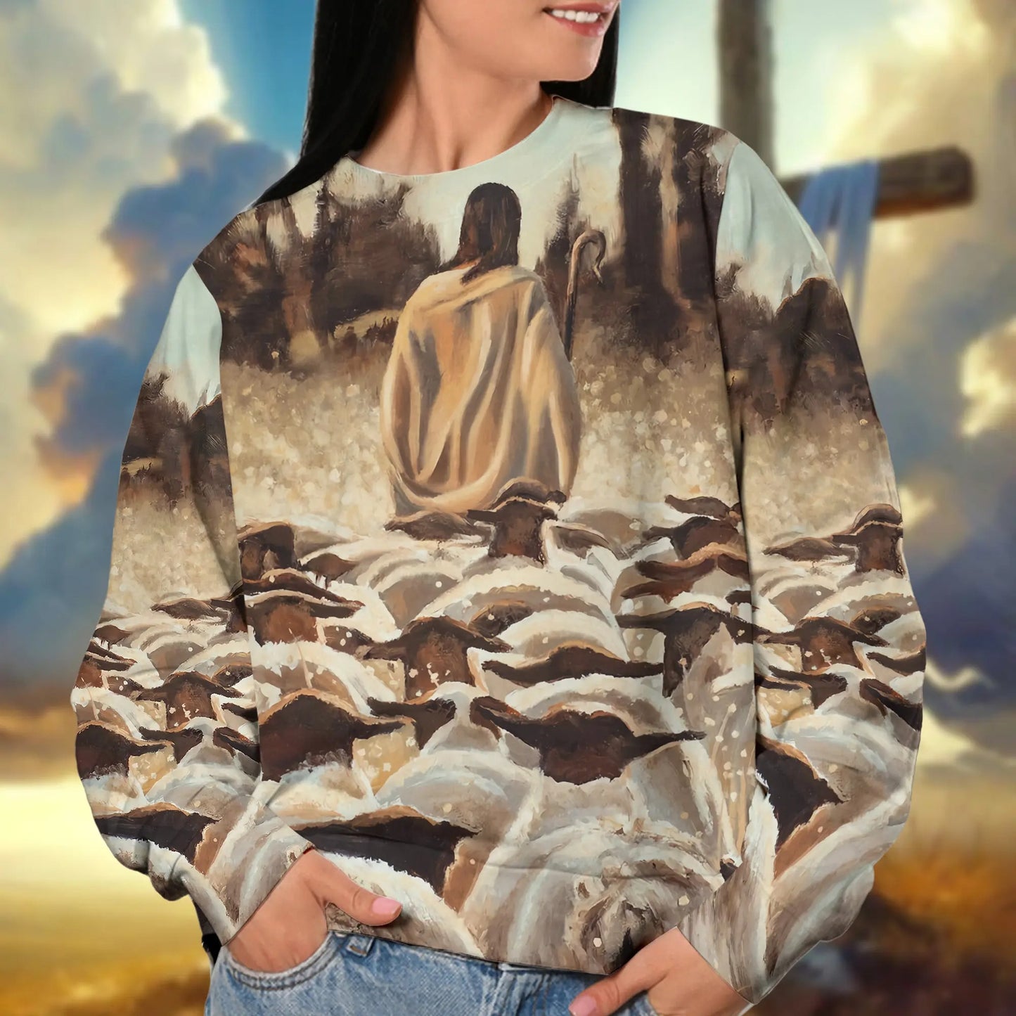 Jesus Christ And Lamb, Christian 3D All Over Print T-Shirt And Sweatshirt