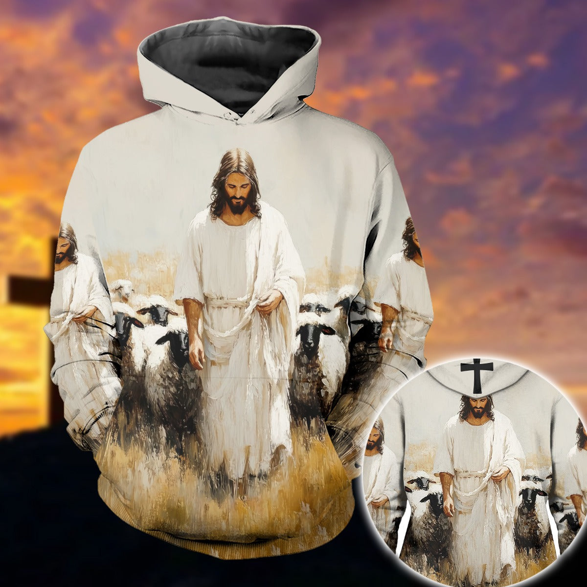 Jesus Christ And Sheeps, Gifts For Christian - Inspirational Christian 3D All Over Print T-Shirt And Hoodie