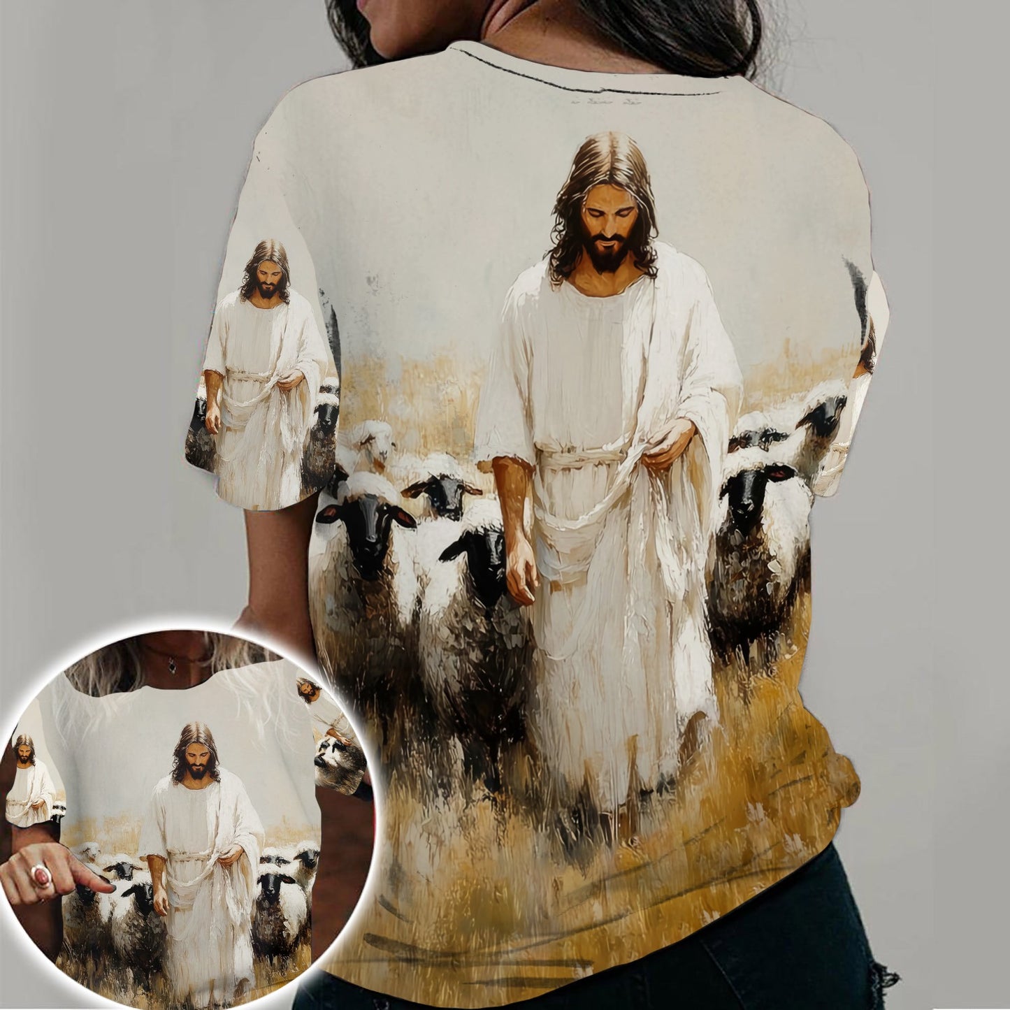 Jesus Christ And Sheeps, Gifts For Christian - Inspirational Christian 3D All Over Print T-Shirt And Hoodie