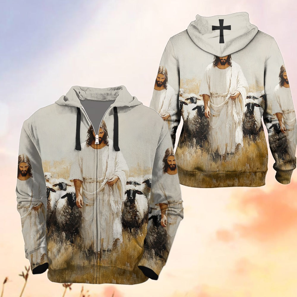 Jesus Christ And Sheeps, Gifts For Christian - Inspirational Christian 3D All Over Print T-Shirt And Hoodie