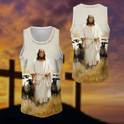 Jesus Christ And Sheeps, Gifts For Christian - Inspirational Christian 3D All Over Print T-Shirt And Hoodie