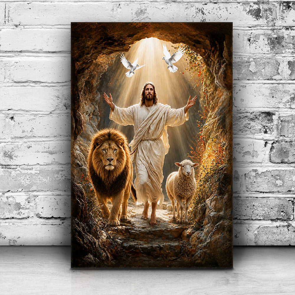Jesus Christ Lion and Lamb Christian Wall Art Poster Canvas