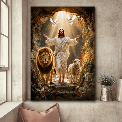 Jesus Christ Lion and Lamb Christian Wall Art Poster Canvas