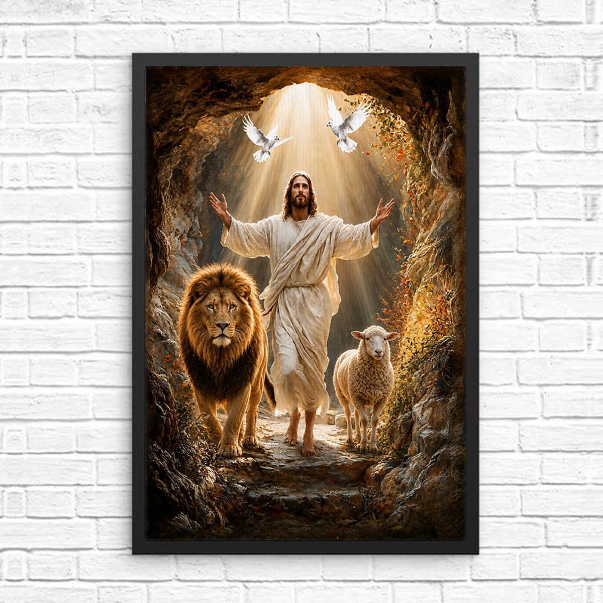 Jesus Christ Lion and Lamb Christian Wall Art Poster Canvas