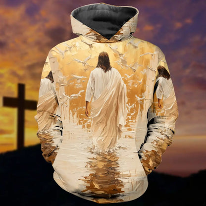 Jesus Christ Walking On Water, Jesus Painting - Inspirational Christian 3D All Over Print T-Shirt And Hoodie