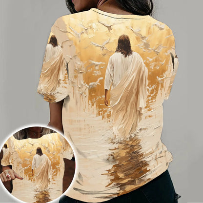 Jesus Christ Walking On Water, Jesus Painting - Inspirational Christian 3D All Over Print T-Shirt And Hoodie