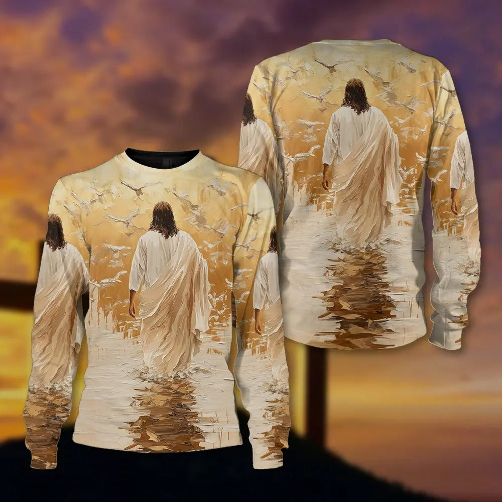 Jesus Christ Walking On Water, Jesus Painting - Inspirational Christian 3D All Over Print T-Shirt And Hoodie