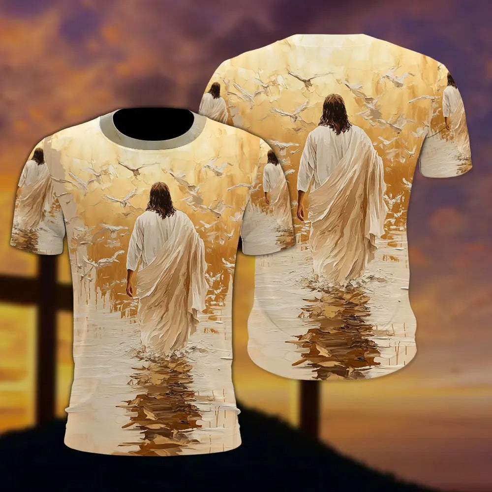 Jesus Christ Walking On Water, Jesus Painting - Inspirational Christian 3D All Over Print T-Shirt And Hoodie