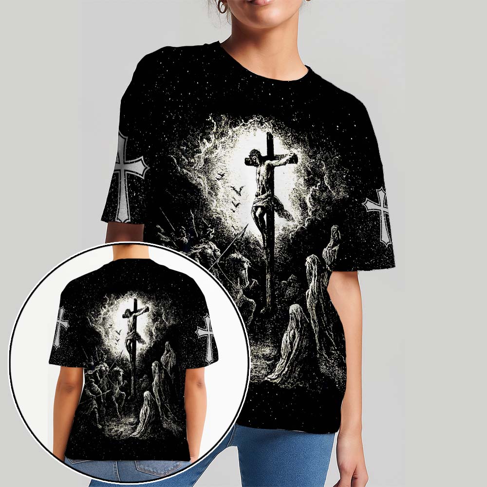 Jesus Crucifixion Scene Vintage Graphic - Inspirational Christian 3D All Over Print T-Shirt And Hoodie