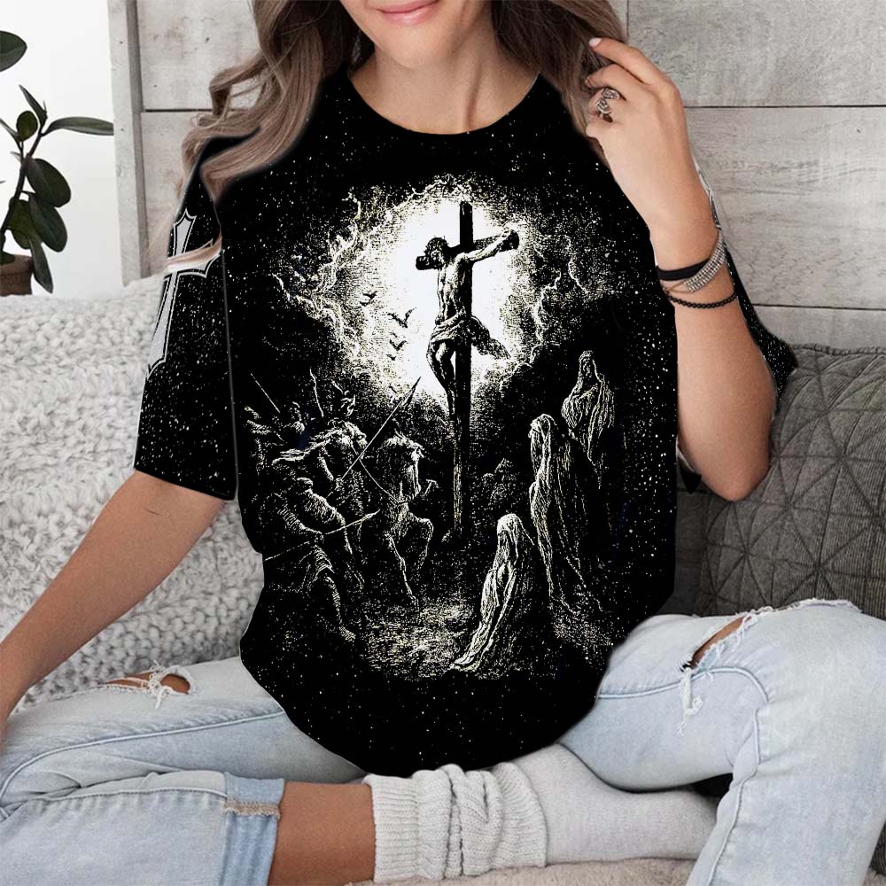 Jesus Crucifixion Scene Vintage Graphic - Inspirational Christian 3D All Over Print T-Shirt And Hoodie