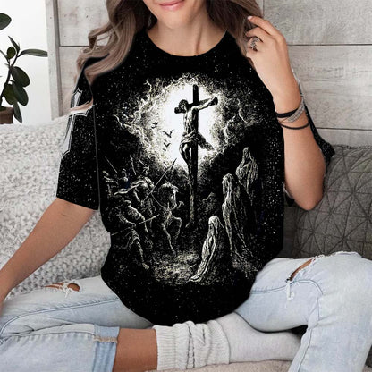 Jesus Crucifixion Scene Vintage Graphic - Inspirational Christian 3D All Over Print T-Shirt And Hoodie