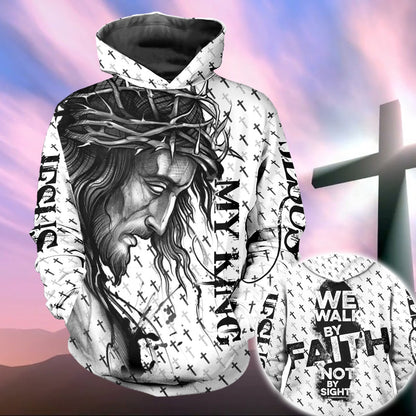 Jesus Is My King, We Walk By Faith Not By Sight - Inspirational Christian 3D All Over Print T-Shirt And Hoodie