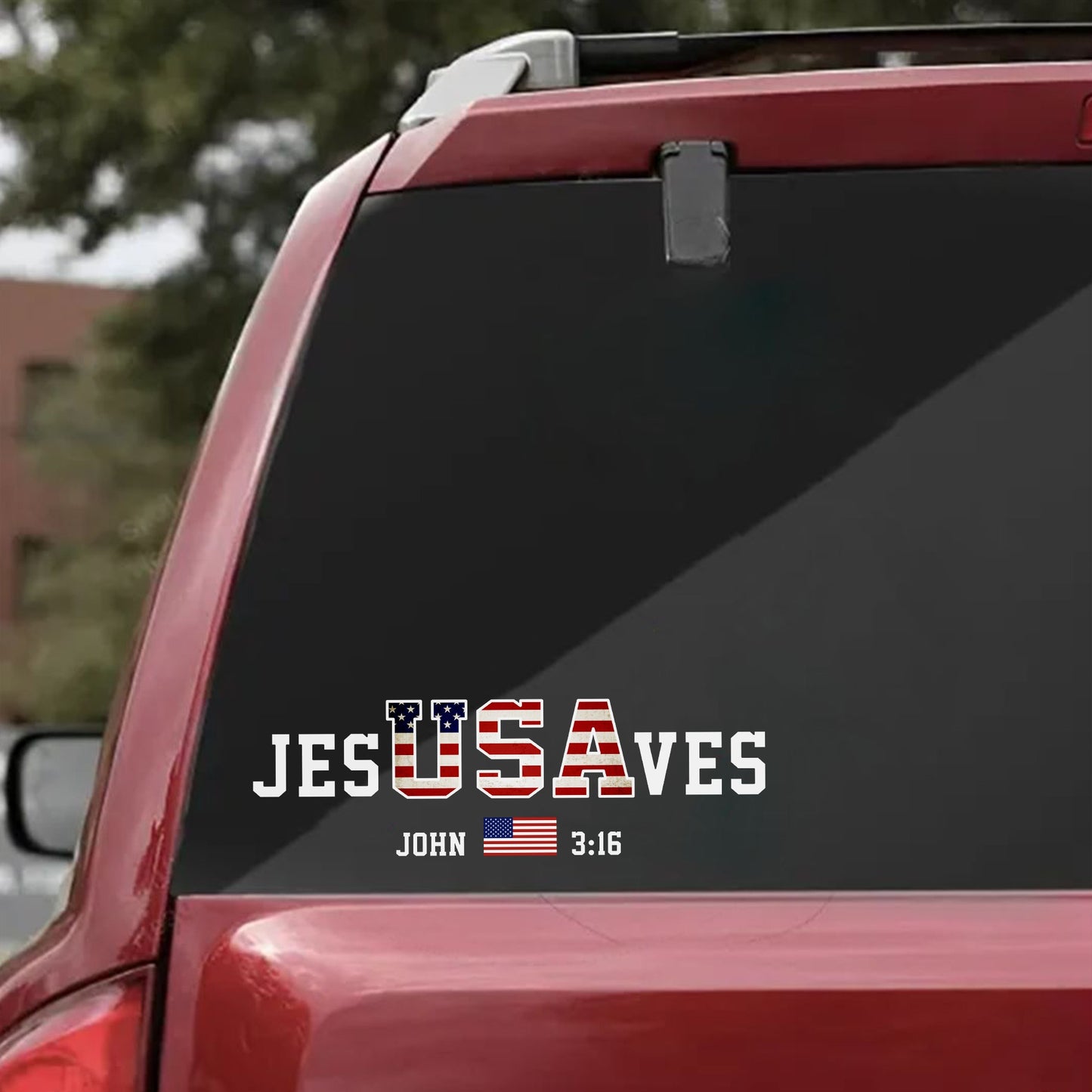 Jesus Saves Sticker Decal, John 3:16 USA Christian Patriotic Design