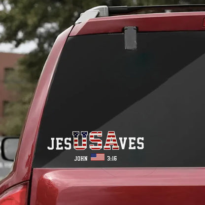 Jesus Saves Sticker Decal, John 3:16 USA Christian Patriotic Design
