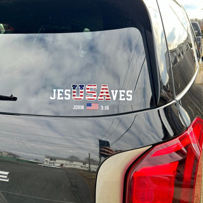 Jesus Saves Sticker Decal, John 3:16 USA Christian Patriotic Design