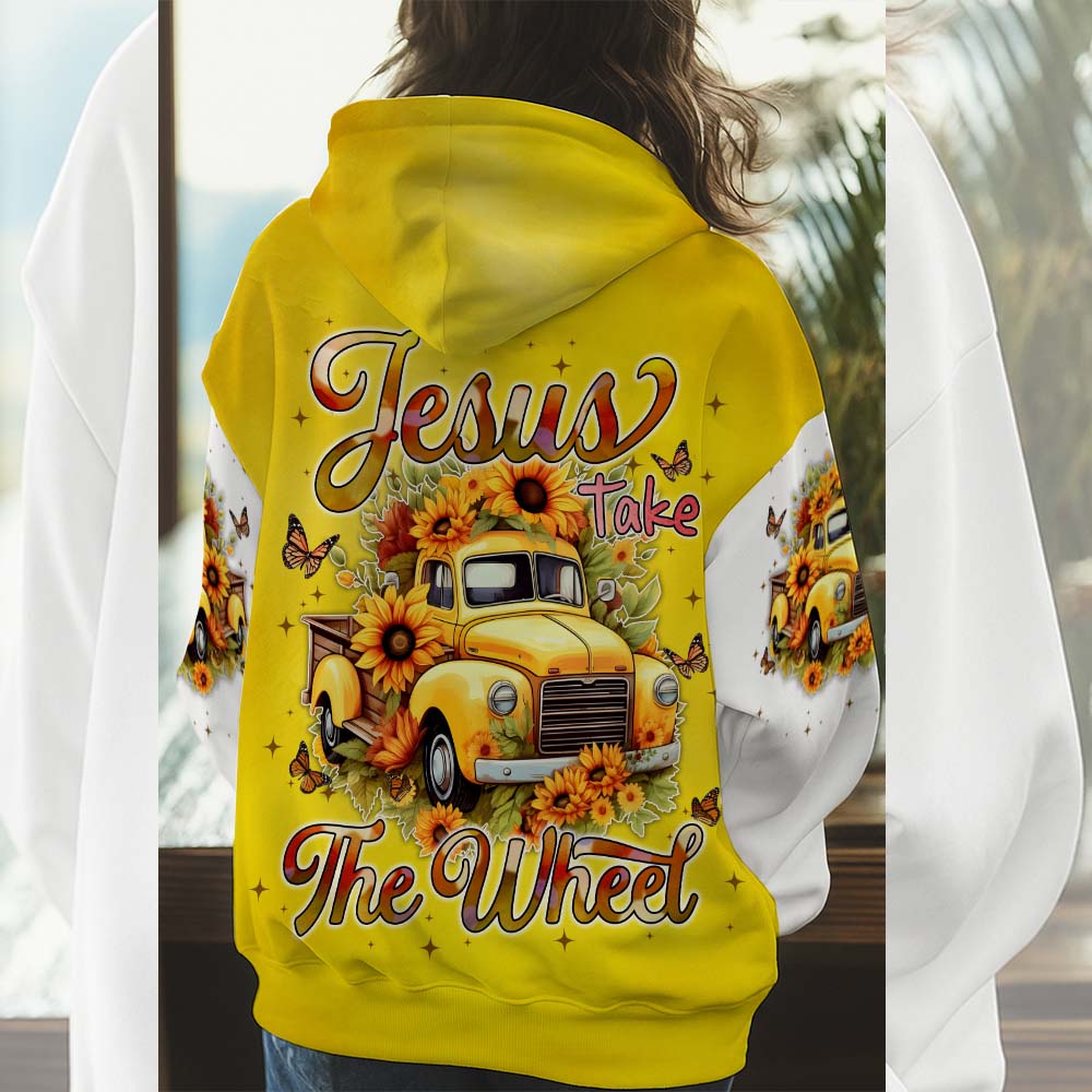 Jesus Take The Wheel Yellow Vintage Truck with Sunflowers 3D All Over Print T-Shirt And Hoodie