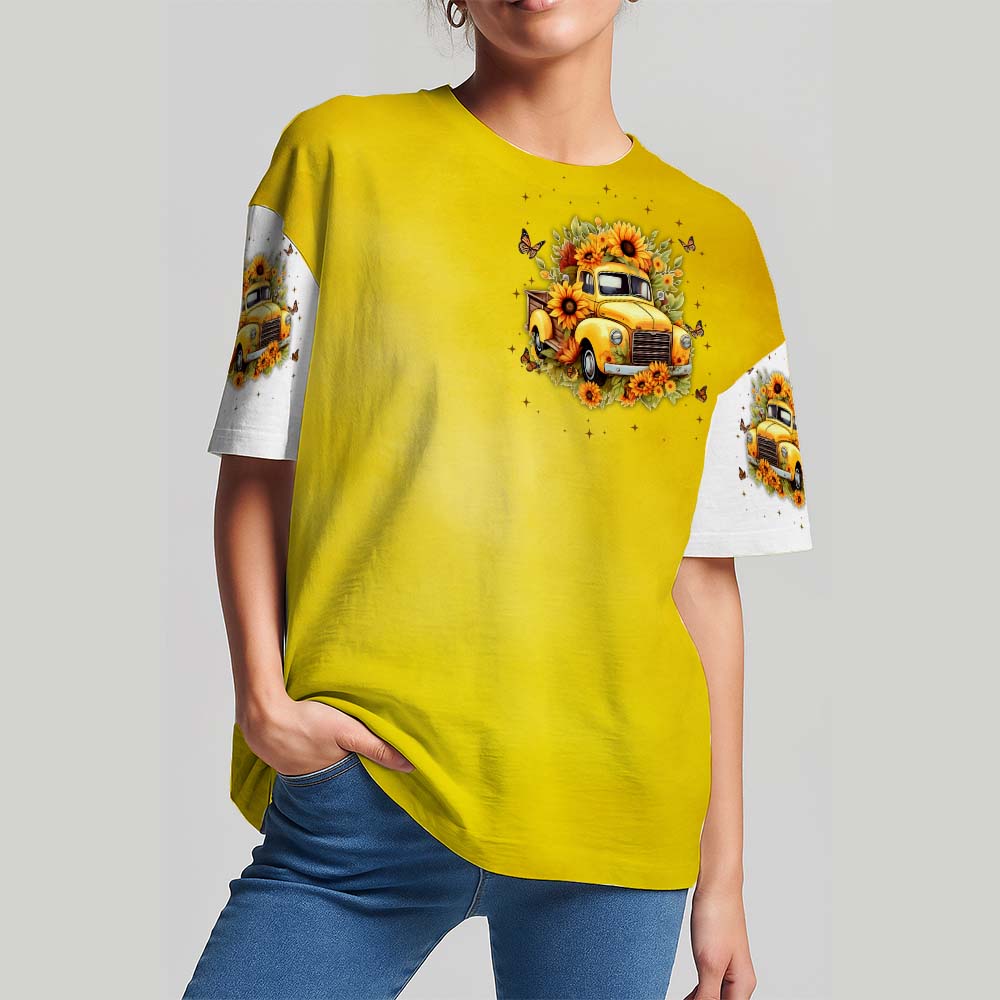 Jesus Take The Wheel Yellow Vintage Truck with Sunflowers 3D All Over Print T-Shirt And Hoodie