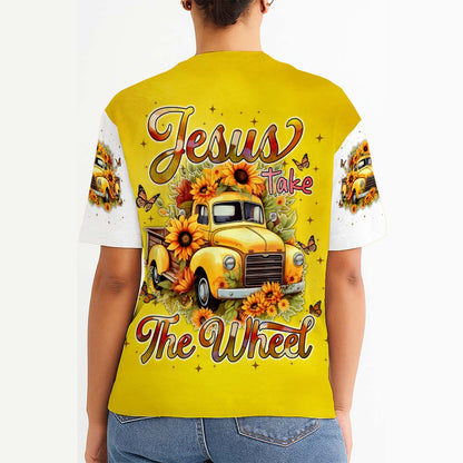 Jesus Take The Wheel Yellow Vintage Truck with Sunflowers 3D All Over Print T-Shirt And Hoodie