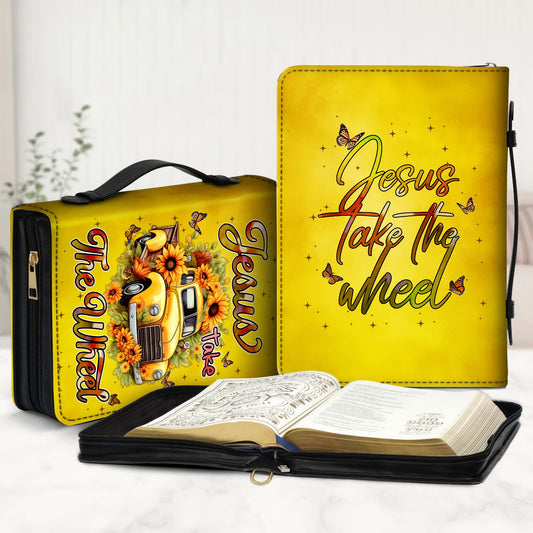 Jesus Take The Wheel Yellow Vintage Truck with Sunflowers Leather Bible Cover