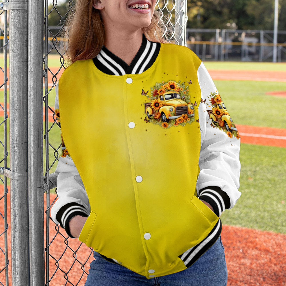 Jesus Take The Wheel Yellow Vintage Truck with Sunflowers Varsity Jacket