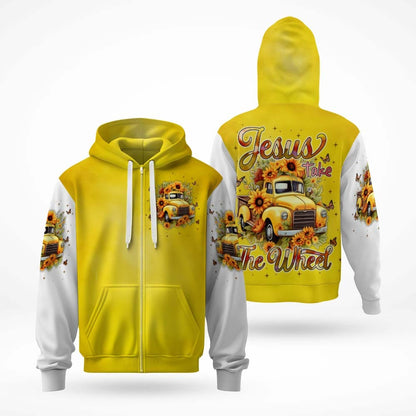 Jesus Take The Wheel Yellow Vintage Truck with Sunflowers 3D All Over Print T-Shirt And Hoodie