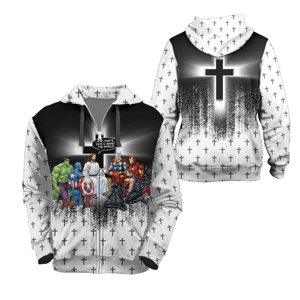 Jesus and Superhero And That’s How I Saved the World 3D All Over Print T-Shirt And Hoodie