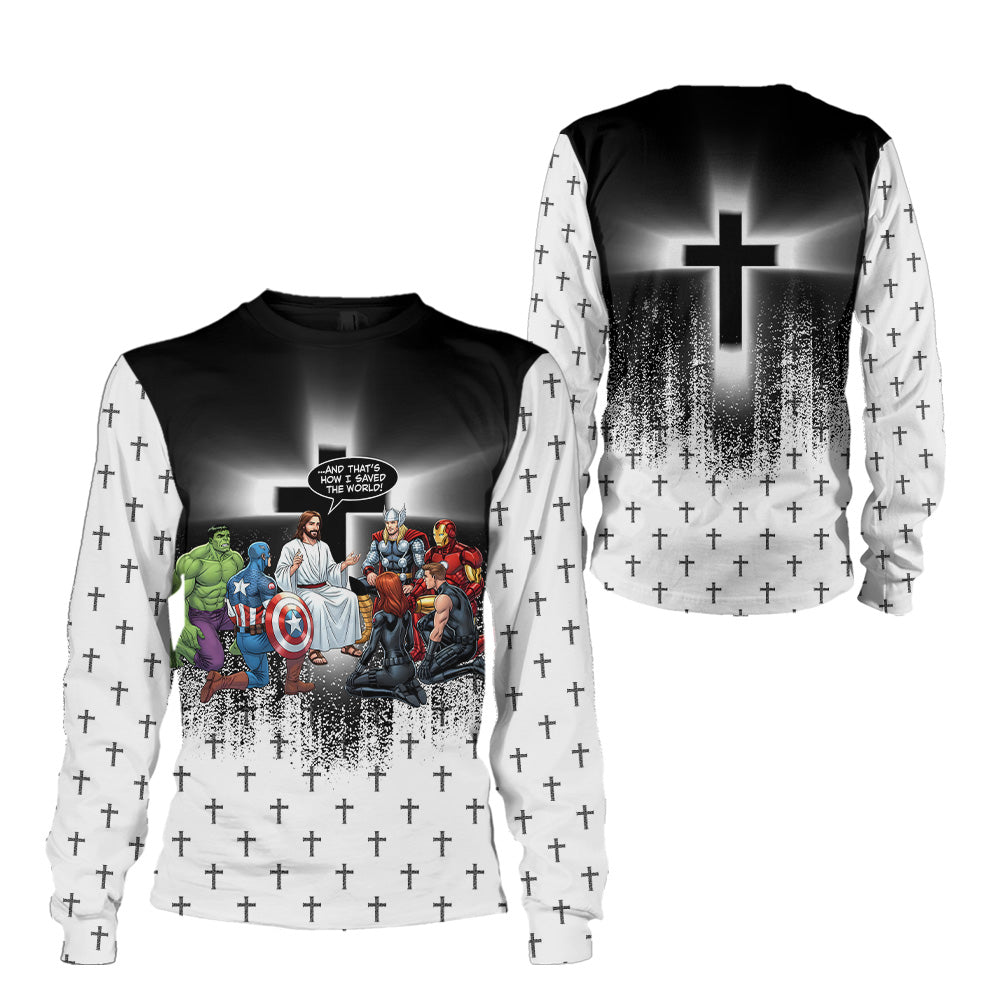 Jesus and Superhero And That’s How I Saved the World 3D All Over Print T-Shirt And Hoodie