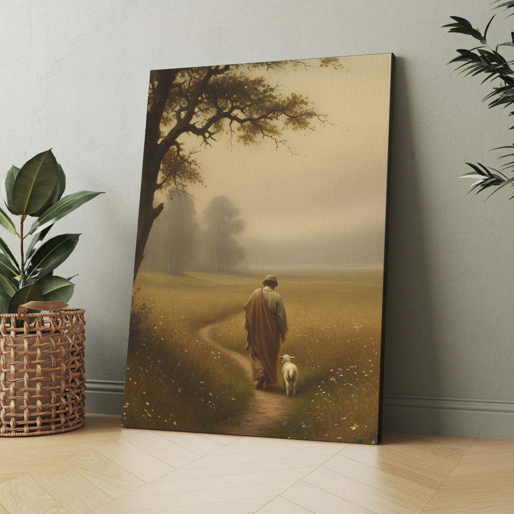 Jesus the Good Shepherd with the Lamb Painting - Inspirational Christian Poster Canvas