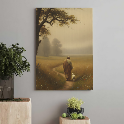 Jesus the Good Shepherd with the Lamb Painting - Inspirational Christian Poster Canvas
