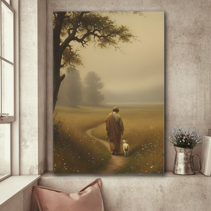 Jesus the Good Shepherd with the Lamb Painting - Inspirational Christian Poster Canvas