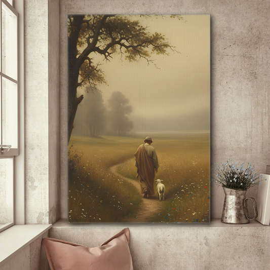 Jesus the Good Shepherd with the Lamb Painting - Inspirational Christian Poster Canvas