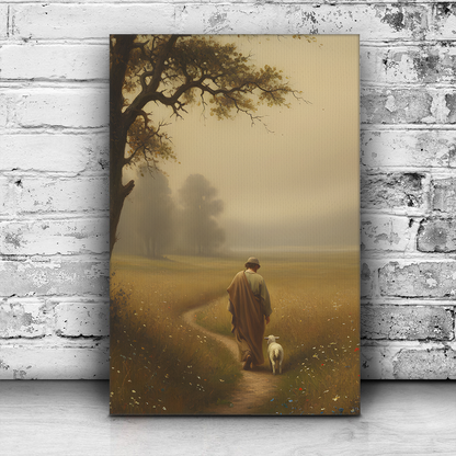 Jesus the Good Shepherd with the Lamb Painting - Inspirational Christian Poster Canvas